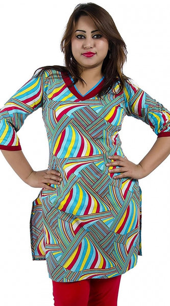 Mayawye Women's Rayon Kurtis (Red, Multi, S)