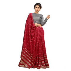 Mayawye Women's Vichitra Saree with Blouse (Red, 5-6 Mtrs)