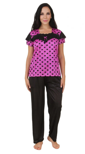 Women's Satin Top And Pyjama Set Mega Sleeve(Color: Sandal, Neck Type: Square Neck)