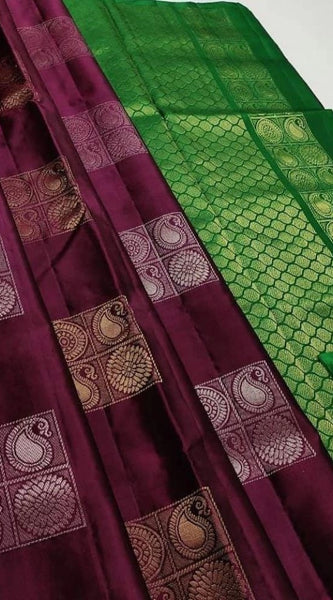 Mayawye Women's Borderless Kanjivaram Silk Sarees With Unstitched Blouse (Brown)
