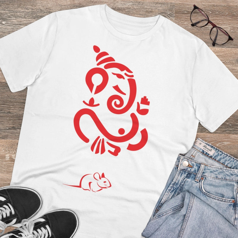 Mayawye Men's PC Cotton Ganesh Printed T Shirt (Color: White, Thread Count: 180GSM)