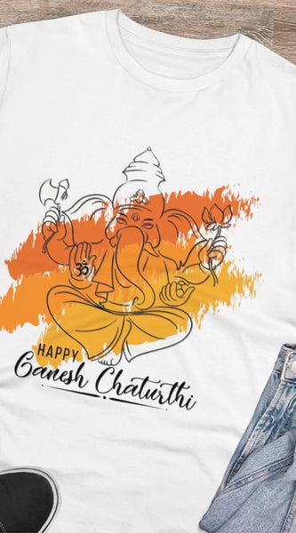 Mayawye Men's PC Cotton Ganesh Printed T Shirt (Color: White, Thread Count: 180GSM)