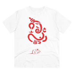 Mayawye Men's PC Cotton Ganesh Printed T Shirt (Color: White, Thread Count: 180GSM)
