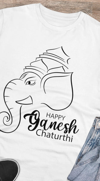 Mayawye Men's PC Cotton Ganesh Printed T Shirt (Color: White, Thread Count: 180GSM)