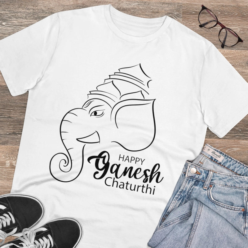Mayawye Men's PC Cotton Ganesh Printed T Shirt (Color: White, Thread Count: 180GSM)