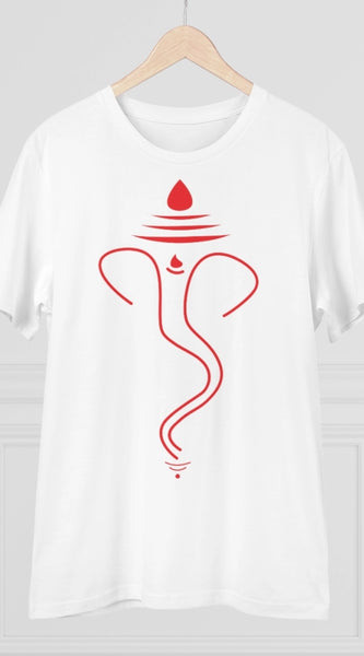 Mayawye Men's PC Cotton Ganesh Printed T Shirt (Color: White, Thread Count: 180GSM)