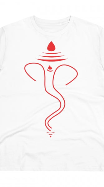 Mayawye Men's PC Cotton Ganesh Printed T Shirt (Color: White, Thread Count: 180GSM)