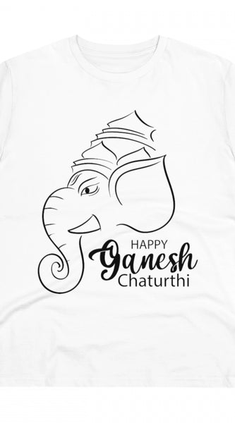 Mayawye Men's PC Cotton Ganesh Printed T Shirt (Color: White, Thread Count: 180GSM)