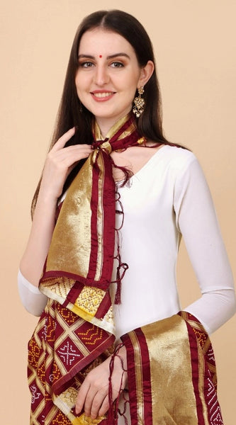 Mayawye Women's Silk Pure weaving Work Duppatta (Maroon, Length: 2-2.3 Mtrs)