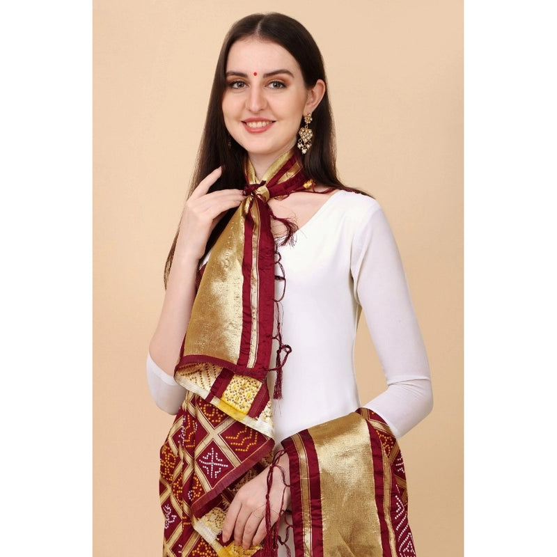 Mayawye Women's Silk Pure weaving Work Duppatta (Maroon, Length: 2-2.3 Mtrs)