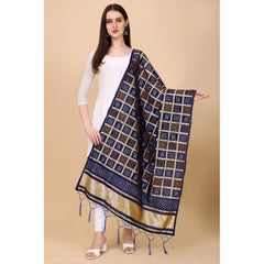 Mayawye Women's Silk Pure weaving Work Duppatta (Navy Blue, Length: 2-2.3 Mtrs)
