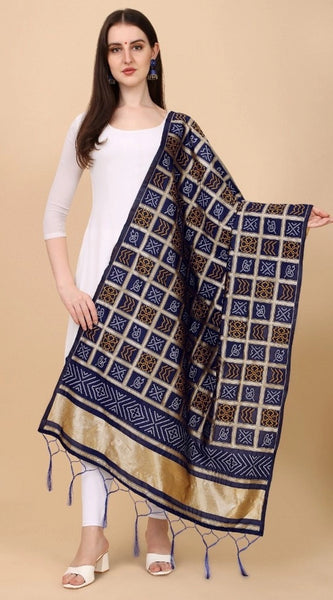 Mayawye Women's Silk Pure weaving Work Duppatta (Navy Blue, Length: 2-2.3 Mtrs)