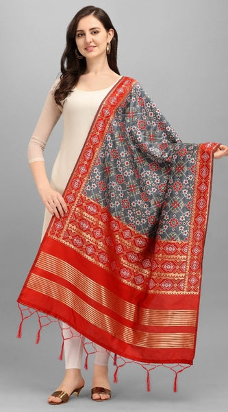 Mayawye Women's Silk Pure weaving Work Duppatta (Grey, Length: 2-2.3 Mtrs)
