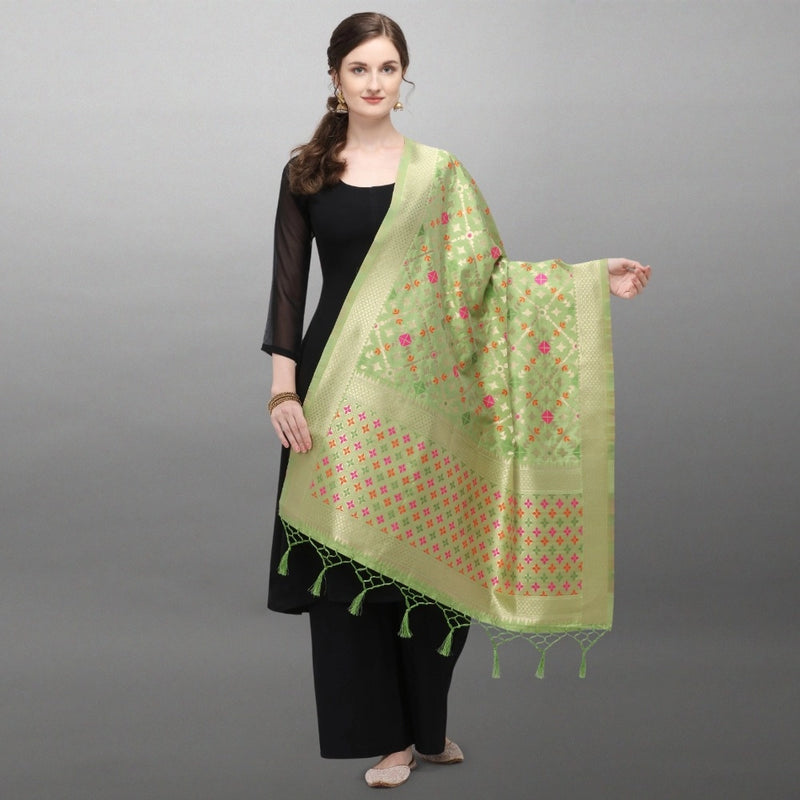Mayawye Women's Silk Pure Zari weaving Duppatta (Light Green, Length: 2-2.3 Mtrs)