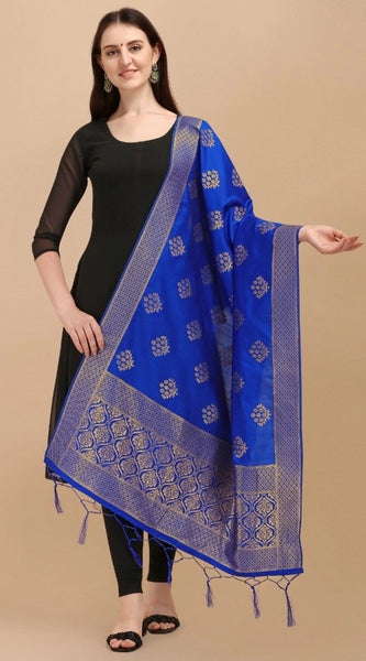 Mayawye Women's Silk Pure Zari weaving Duppatta (Royal Blue, Length: 2-2.3 Mtrs)