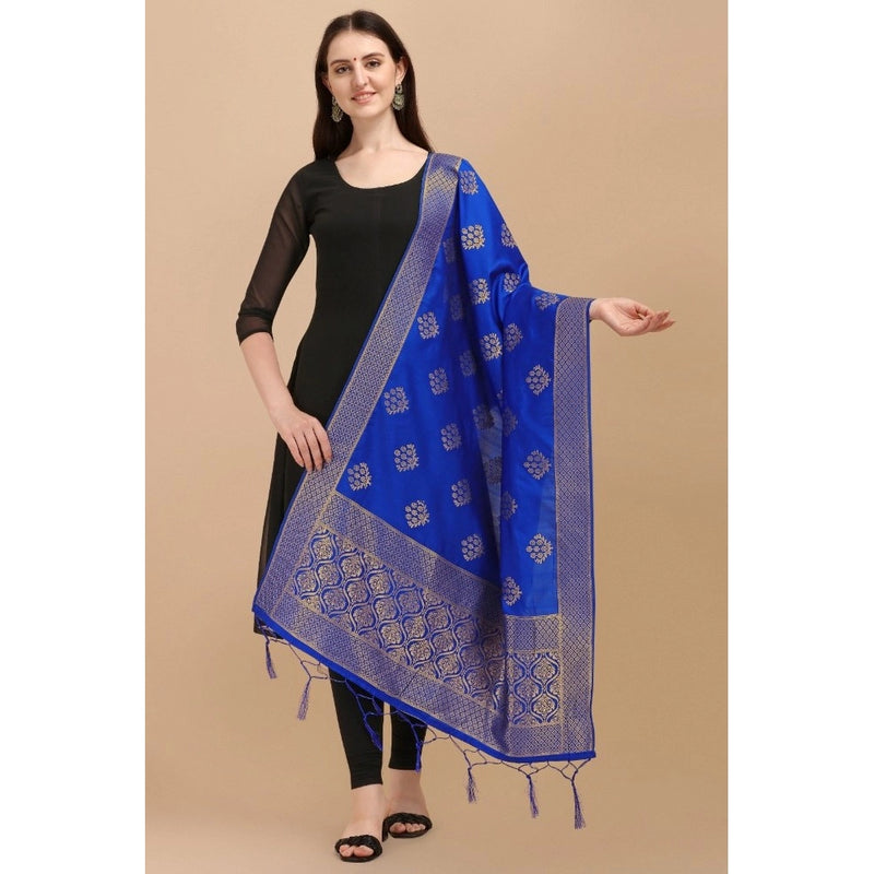 Mayawye Women's Silk Pure Zari weaving Duppatta (Royal Blue, Length: 2-2.3 Mtrs)