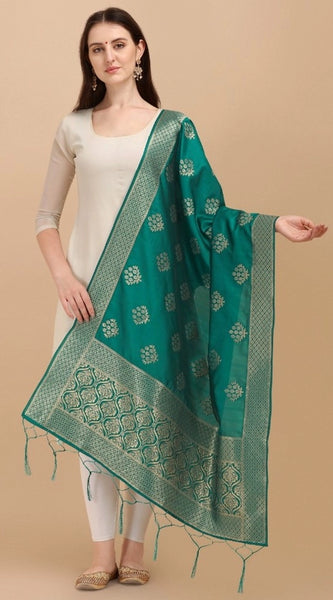 Mayawye Women's Silk Pure Zari weaving Duppatta (Green, Length: 2-2.3 Mtrs)