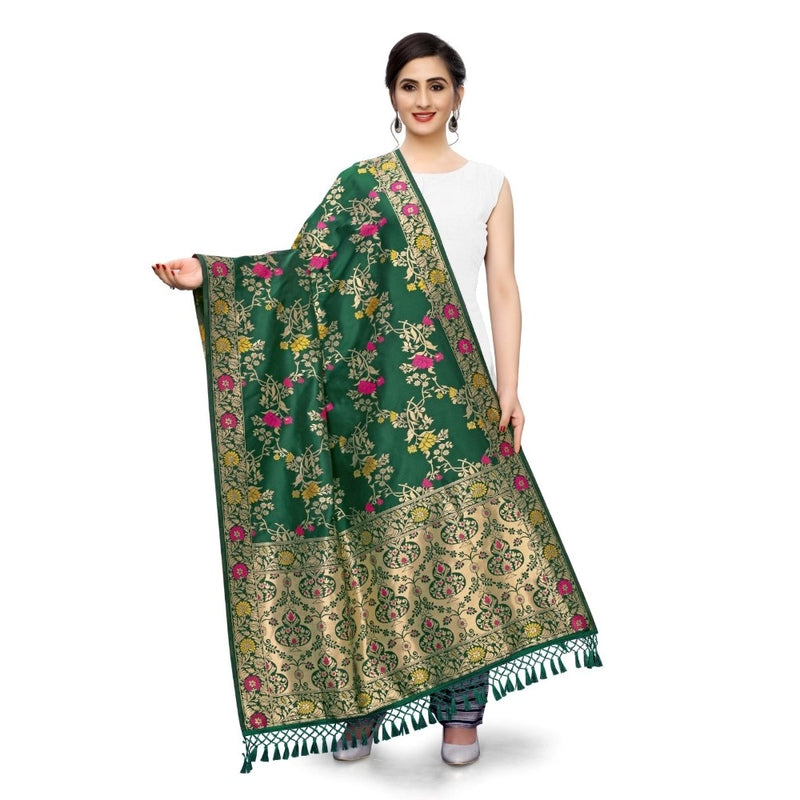 Mayawye Women's Silk Pure Zari weaving Duppatta (Green, Length: 2-2.3 Mtrs)