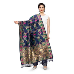 Mayawye Women's Silk Pure Zari weaving Duppatta (Navy Blue, Length: 2-2.3 Mtrs)