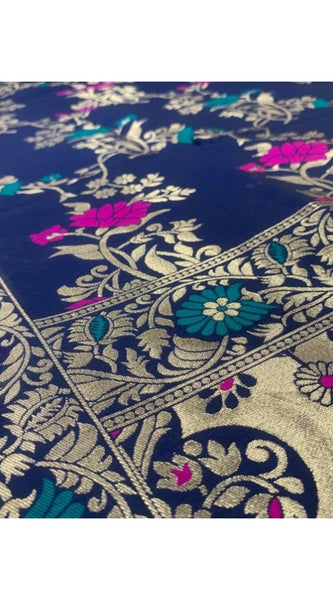 Mayawye Women's Silk Pure Zari weaving Duppatta (Navy Blue, Length: 2-2.3 Mtrs)