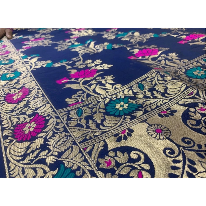 Mayawye Women's Silk Pure Zari weaving Duppatta (Navy Blue, Length: 2-2.3 Mtrs)