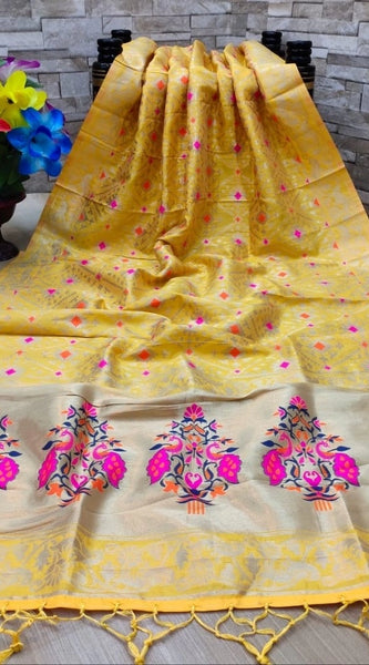 Mayawye Women's Silk Pure Zari weaving Duppatta (Mustard Yellow, Length: 2-2.3 Mtrs)