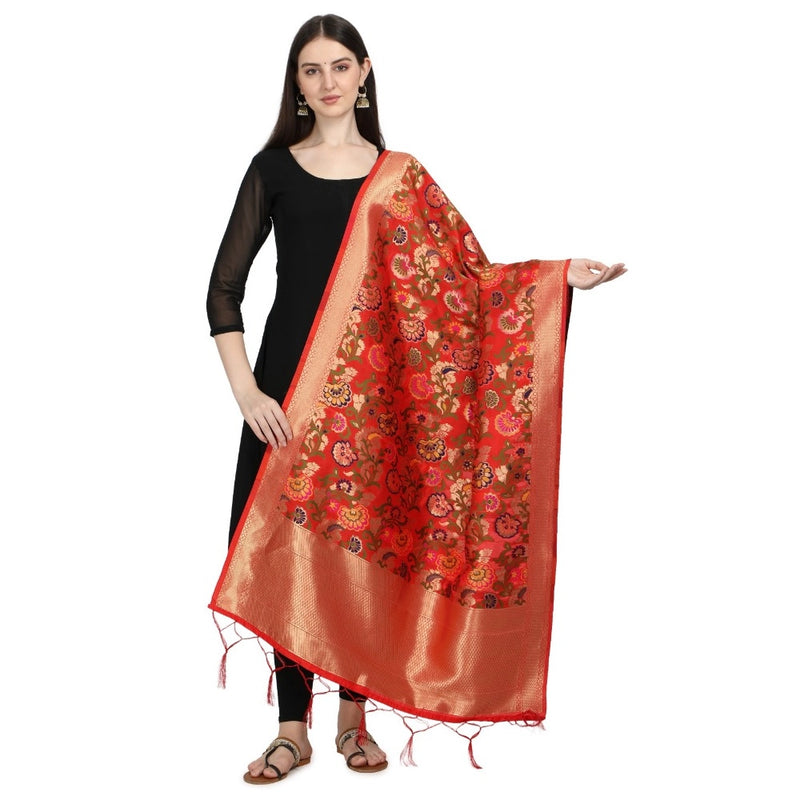 Mayawye Women's Silk Pure Zari weaving Duppatta (Red, Length: 2-2.3 Mtrs)