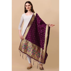 Mayawye Women's Silk Pure Zari weaving Duppatta (Purple, Length: 2-2.3 Mtrs)