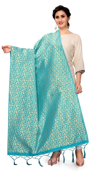Mayawye Women's Silk Pure weaving Work Duppatta (Light Blue, Length: 2-2.3 Mtrs)