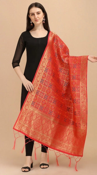 Mayawye Women's Silk Pure weaving Work Duppatta (Red, Length: 2-2.3 Mtrs)