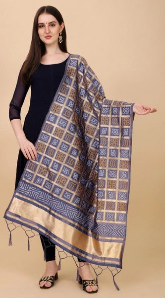 Mayawye Women's Silk Pure weaving Work Duppatta (Grey, Length: 2-2.3 Mtrs)