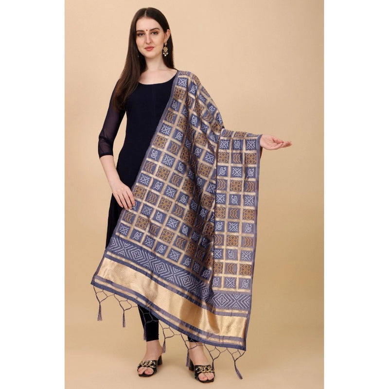 Mayawye Women's Silk Pure weaving Work Duppatta (Grey, Length: 2-2.3 Mtrs)