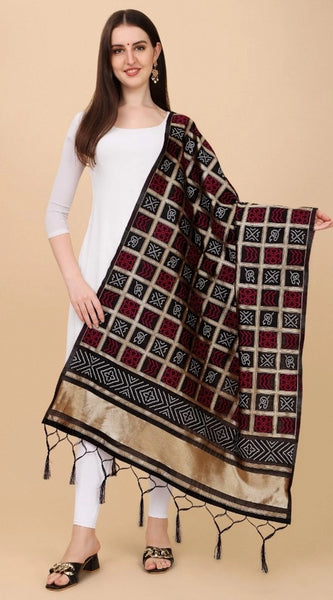 Mayawye Women's Silk Pure weaving Work Duppatta (Black, Length: 2-2.3 Mtrs)