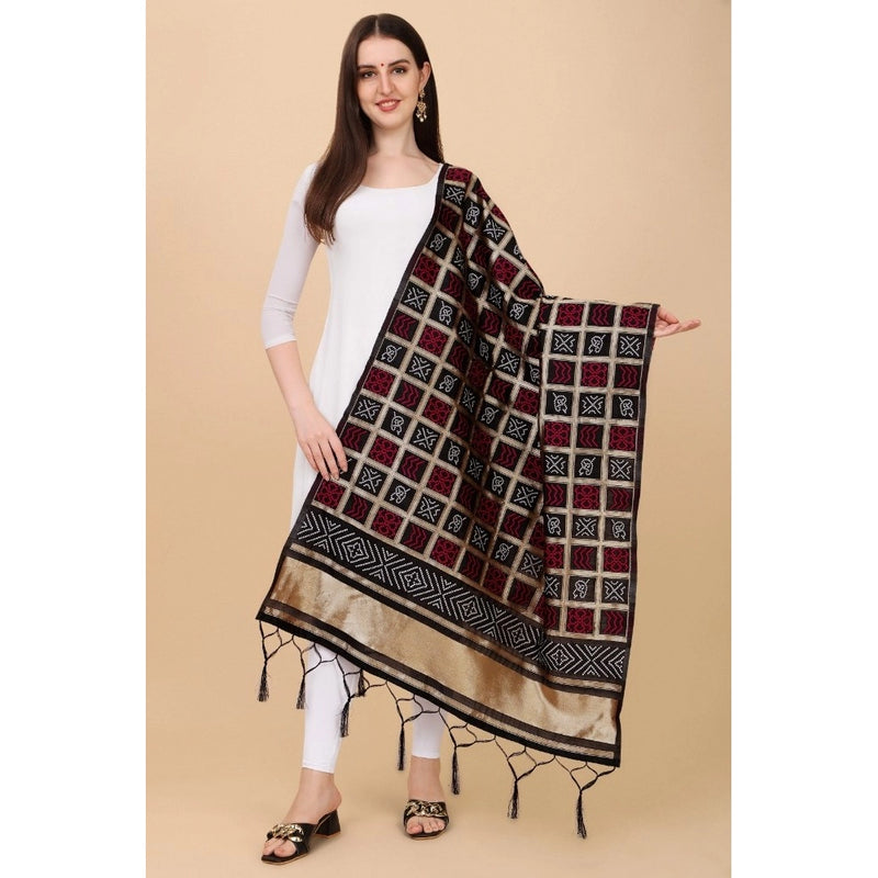Mayawye Women's Silk Pure weaving Work Duppatta (Black, Length: 2-2.3 Mtrs)