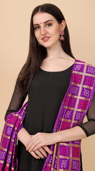 Mayawye Women's Silk Pure weaving Work Duppatta (Purple, Length: 2-2.3 Mtrs)