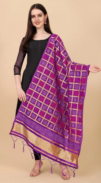 Mayawye Women's Silk Pure weaving Work Duppatta (Purple, Length: 2-2.3 Mtrs)