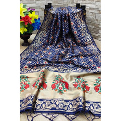 Mayawye Women's Silk Pure Zari weaving Duppatta (Navy Blue, Length: 2-2.3 Mtrs)