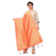 Mayawye Women's Silk Pure weaving Work Duppatta (Orange, Length: 2-2.3 Mtrs)