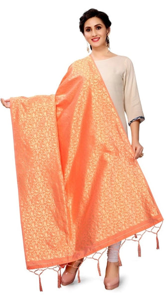 Mayawye Women's Silk Pure weaving Work Duppatta (Orange, Length: 2-2.3 Mtrs)