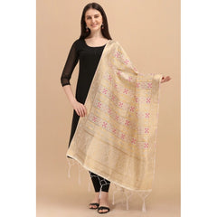 Mayawye Women's Silk Pure weaving Work Duppatta (Off White, Length: 2-2.3 Mtrs)