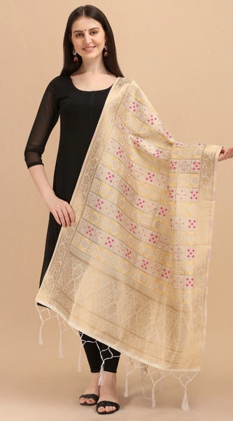 Mayawye Women's Silk Pure weaving Work Duppatta (Off White, Length: 2-2.3 Mtrs)