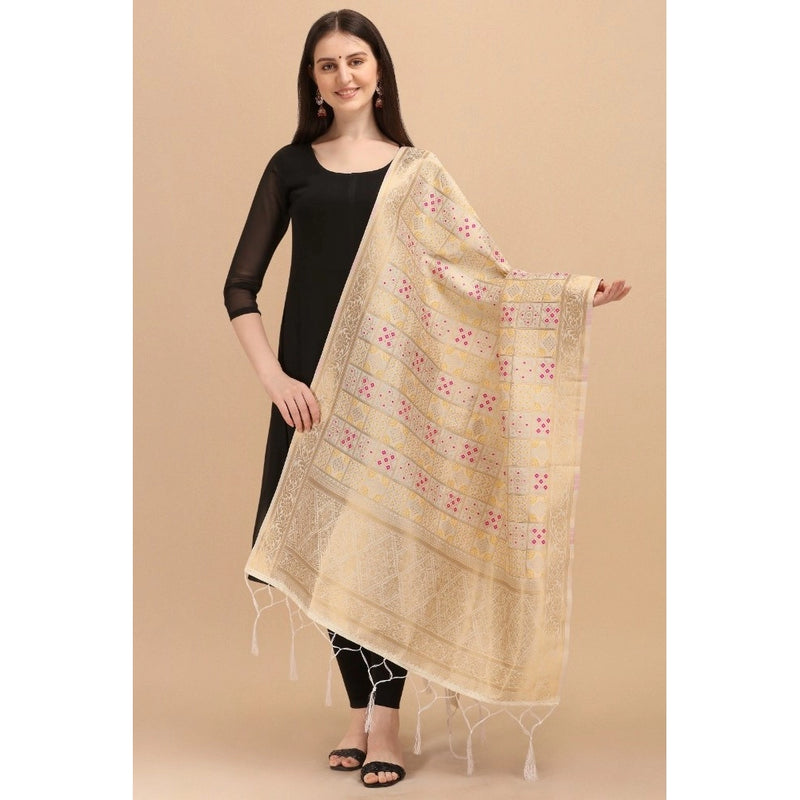 Mayawye Women's Silk Pure weaving Work Duppatta (Off White, Length: 2-2.3 Mtrs)