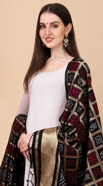 Mayawye Women's Silk Pure weaving Work Duppatta (Black, Length: 2-2.3 Mtrs)