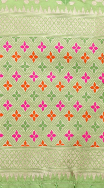 Mayawye Women's Silk Pure Zari weaving Duppatta (Light Green, Length: 2-2.3 Mtrs)