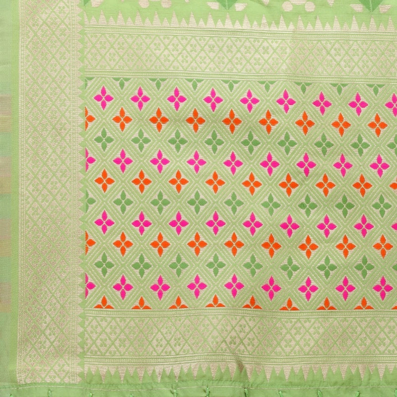 Mayawye Women's Silk Pure Zari weaving Duppatta (Light Green, Length: 2-2.3 Mtrs)
