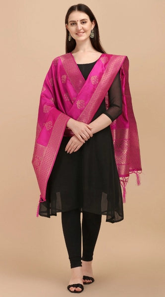 Mayawye Women's Silk Pure Zari weaving Duppatta (Pink, Length: 2-2.3 Mtrs)