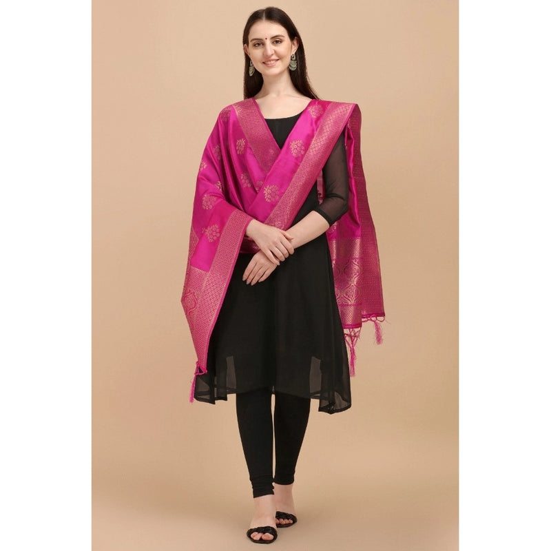 Mayawye Women's Silk Pure Zari weaving Duppatta (Pink, Length: 2-2.3 Mtrs)