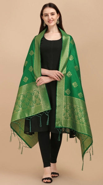 Mayawye Women's Silk Pure Zari weaving Duppatta (Green, Length: 2-2.3 Mtrs)
