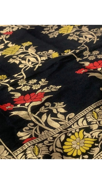 Mayawye Women's Silk Pure Zari weaving Duppatta (Black, Length: 2-2.3 Mtrs)