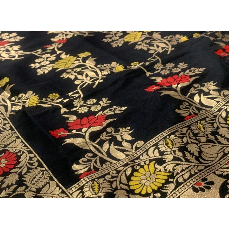 Mayawye Women's Silk Pure Zari weaving Duppatta (Black, Length: 2-2.3 Mtrs)